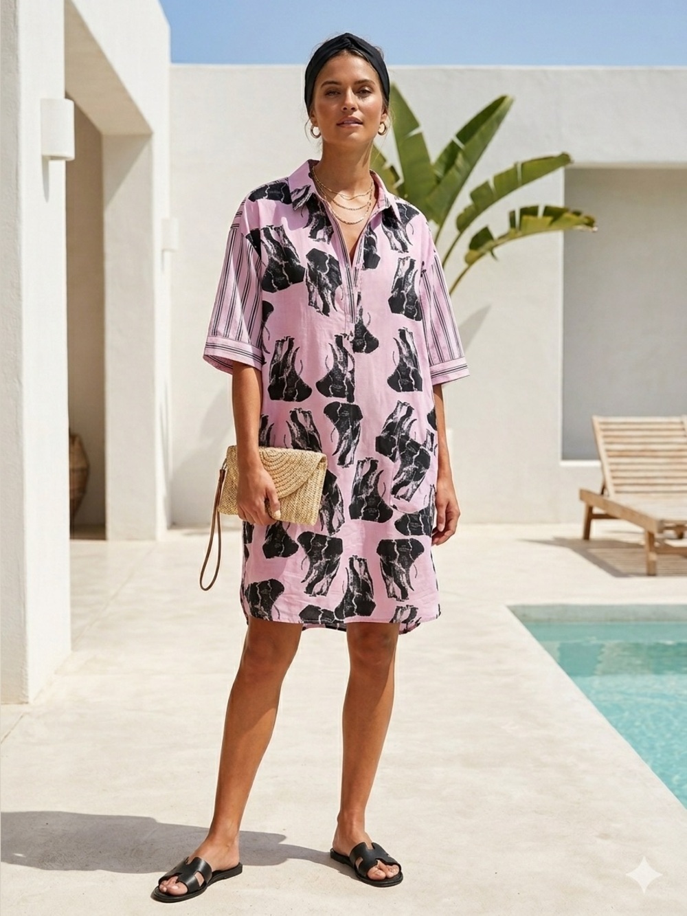 Marc Cain powder pink African elephant print shirt dress - size 44 (14)